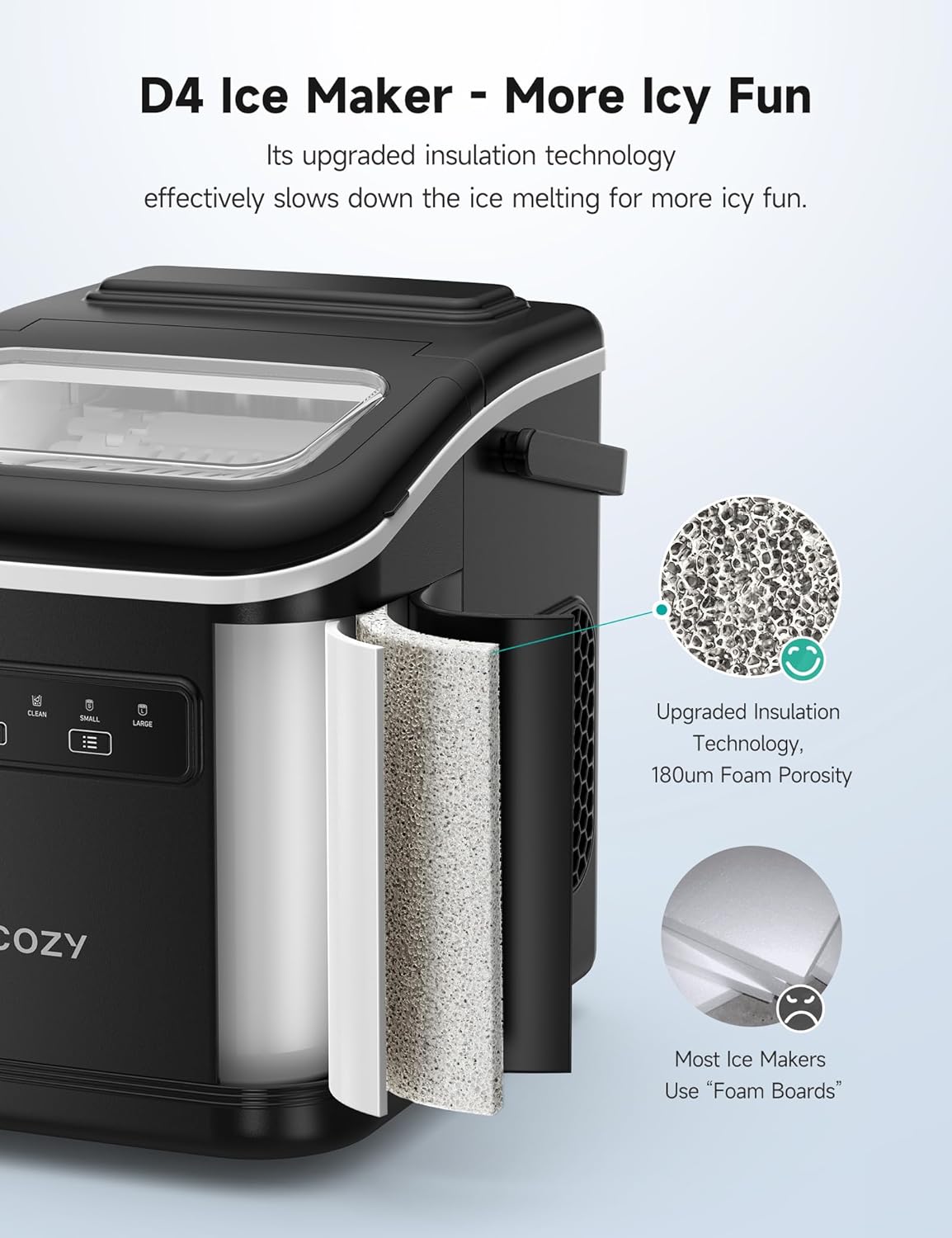 HiCOZY Ice Maker, Countertop Ice Machine with Handle, Ice in 6Mins, 12KG in 24Hrs, Portable Ice Maker Machine with Self-Cleaning for Home/Kitchen/Party/Bar (Black)