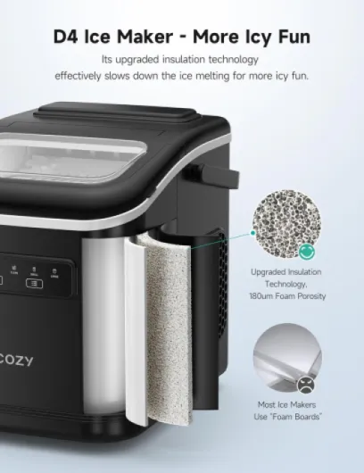 HiCOZY Ice Maker, Countertop Ice Machine with Handle, Ice in 6Mins, 12KG in 24Hrs, Portable Ice Maker Machine with Self-Cleaning for Home/Kitchen/Party/Bar (Black)
