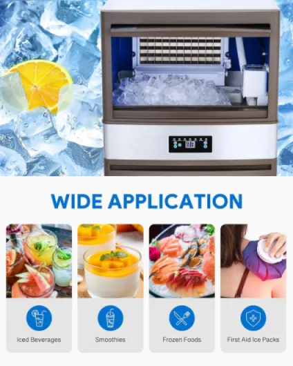 Commercial Ice Machine, Industrial Ice Maker Machine, Freestanding Stainless Steel Ice Cube Machine 55 pc Ice Cubes with Large Storage(88.45KG 195LB/24H) 88.45 kg/24h (195 lb/24h)