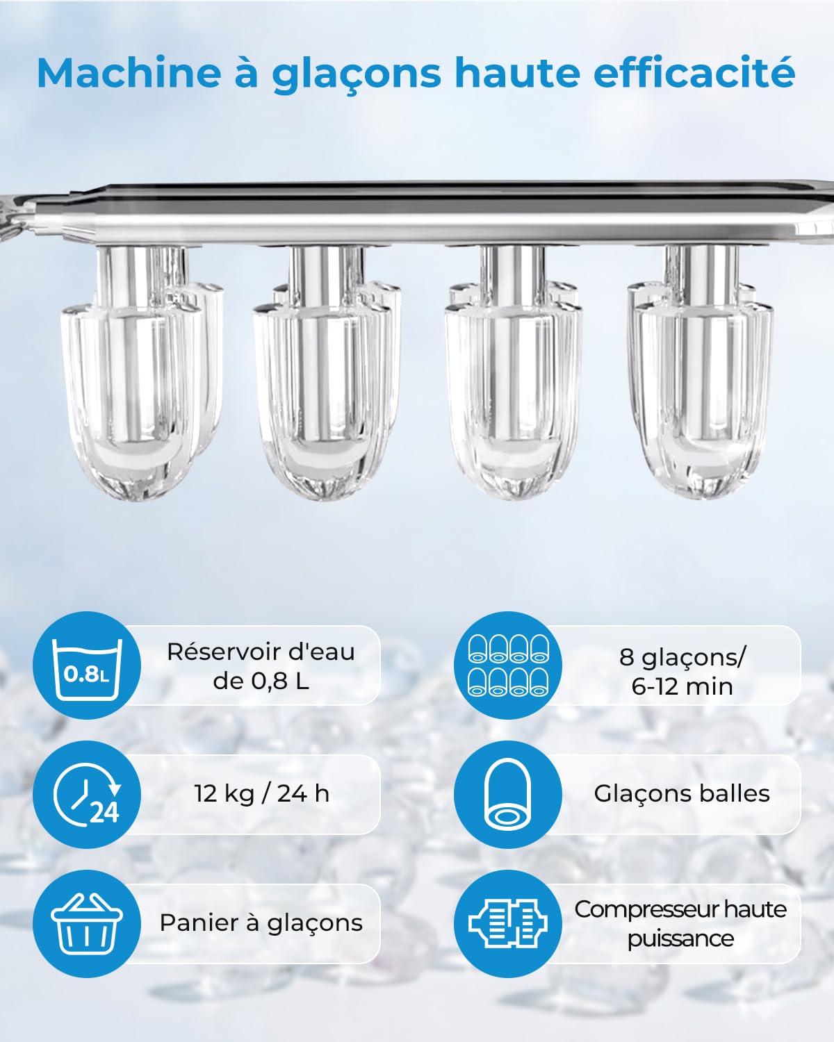 WELLENT Machine à Glaçons Comptoir - Production Rapide 12kg/24h & Glaçons en 6 Min - Design Gain de Place Silencieux - Idéale pour Canicule, Cuisine, Bar et Bureau (Acier Inoxydable) Noir