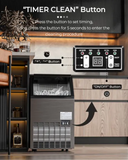 Commercial Ice Maker Machine, 50kg/24H Stainless Steel Ice Cube Maker, 15kg Ice Storage Capacity, Digital Control Refrigeration, Auto Clean Ice Making Machine for Bar Restaurant