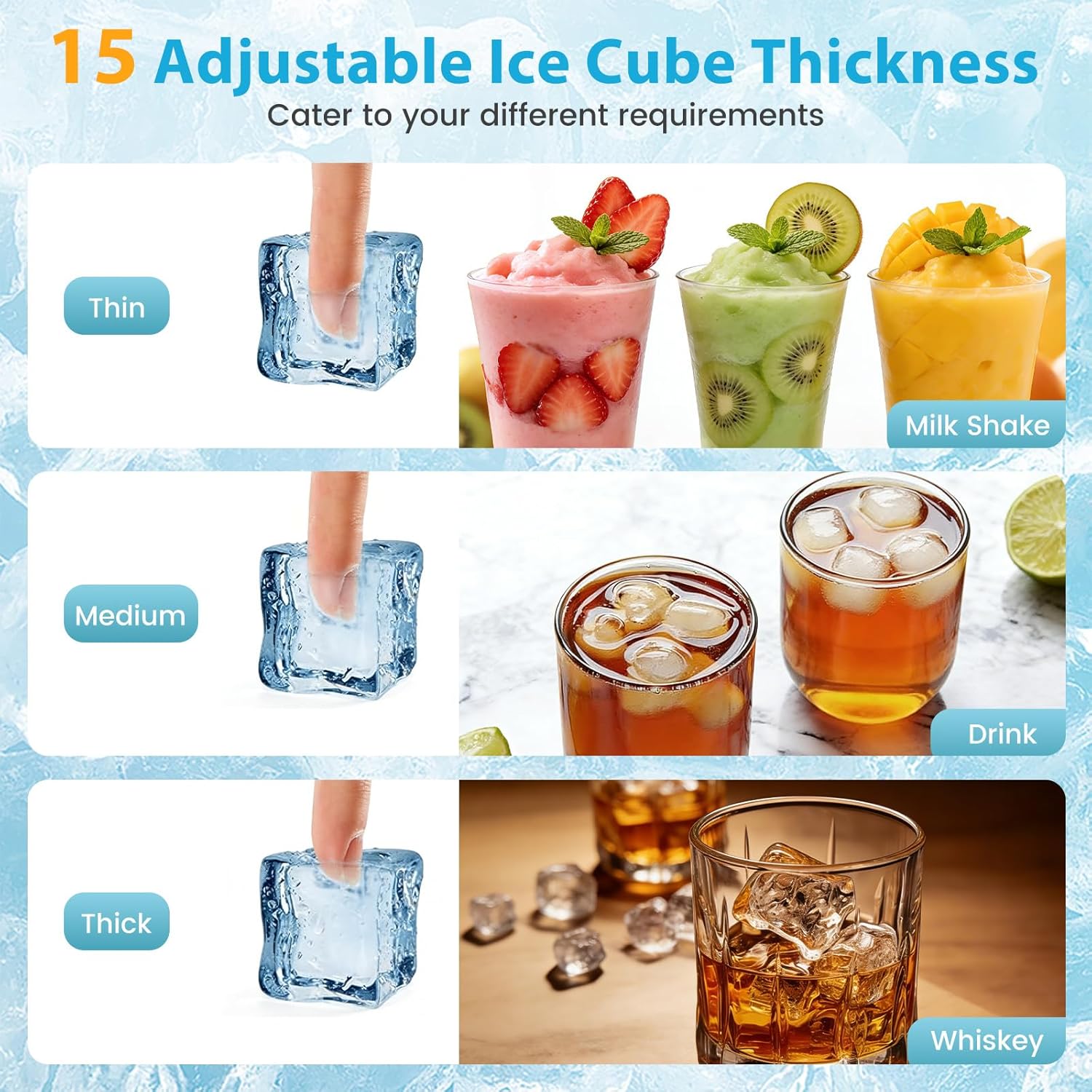 Commercial Ice Machine, Stainless Steel Ice Maker Machine with 15 Adjustable Thickness, Self-Cleaning Design, Digital Display & Scoop, Ice Cube Machine for Home Bar (54kg/24H,16kg Ice Storage)